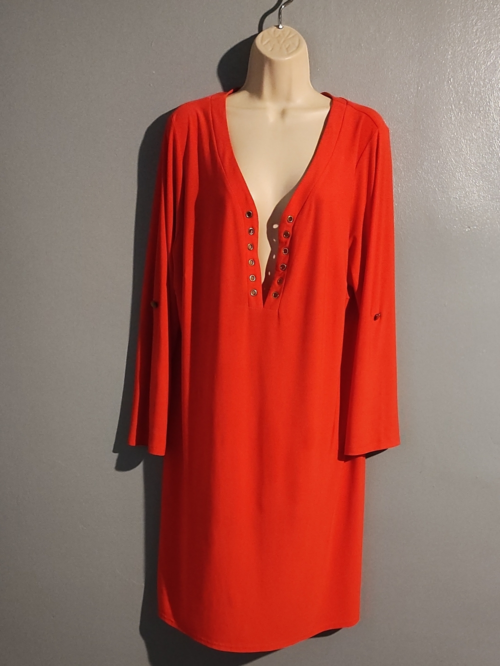 Spence Red Grommet-Trim V-Neck Tunic Dress